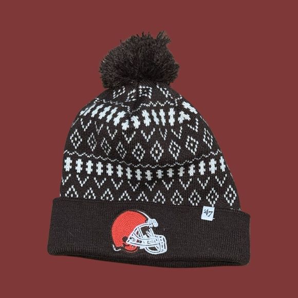 Women’s Cleveland Browns '47 Cuffed Knit Hat with Pom - Brown - Picture 1 of 3